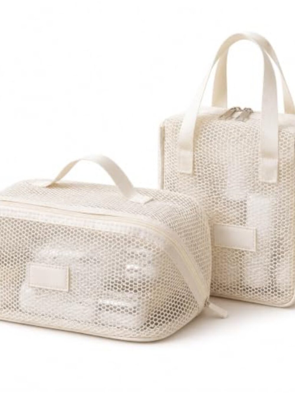 Mesh Travel Toiletry Bag Set 2pc Zipper Pouches Shower Gym Organizer